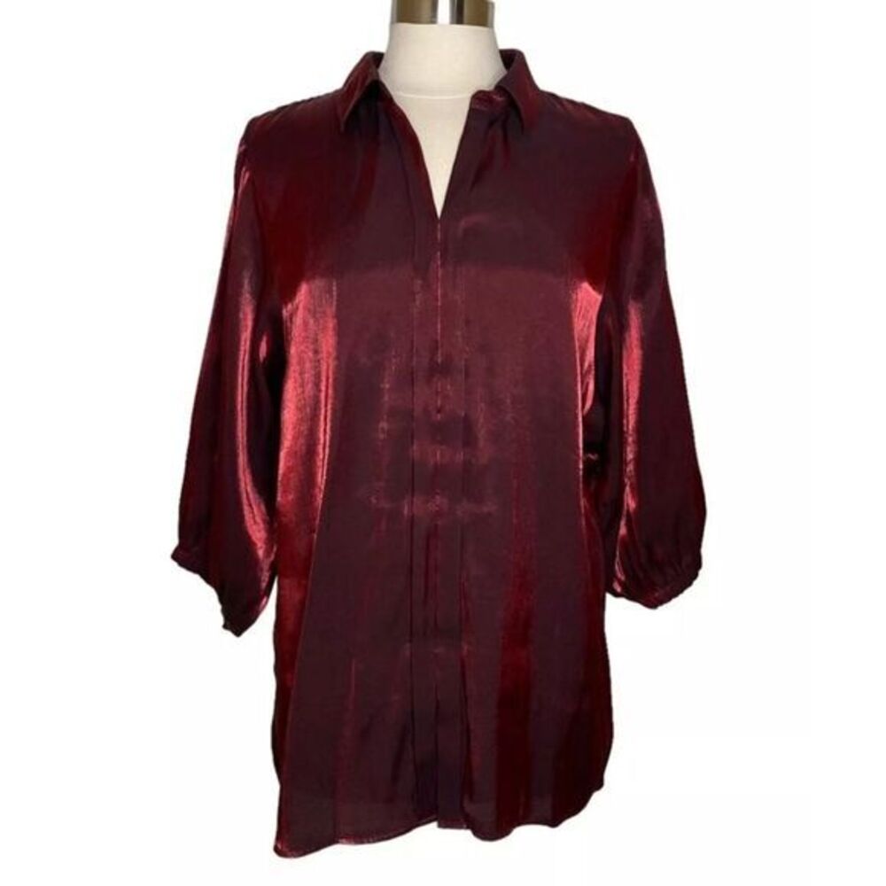 Chicos Women's Size 3 L Red Long Balloon Sleeve Satin Shiny‎ Y2K Whimsigoth